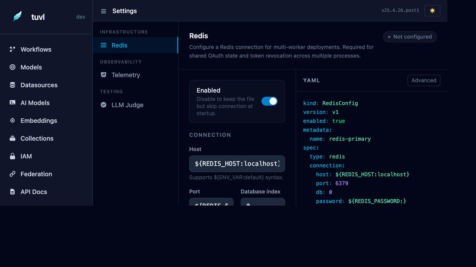 Settings page