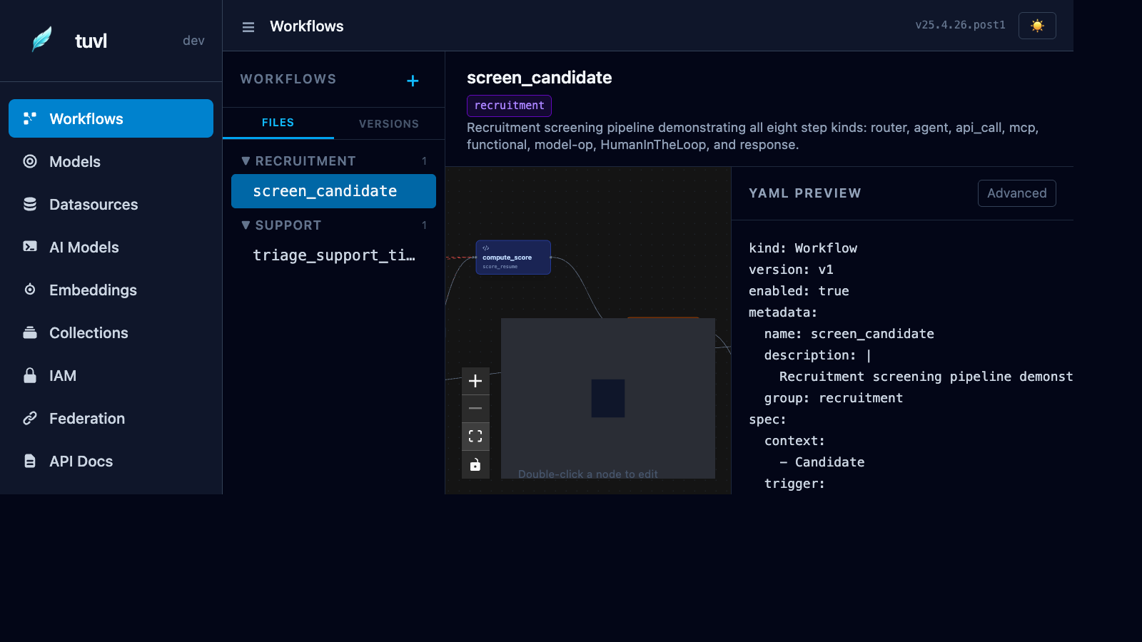 Workflows page
